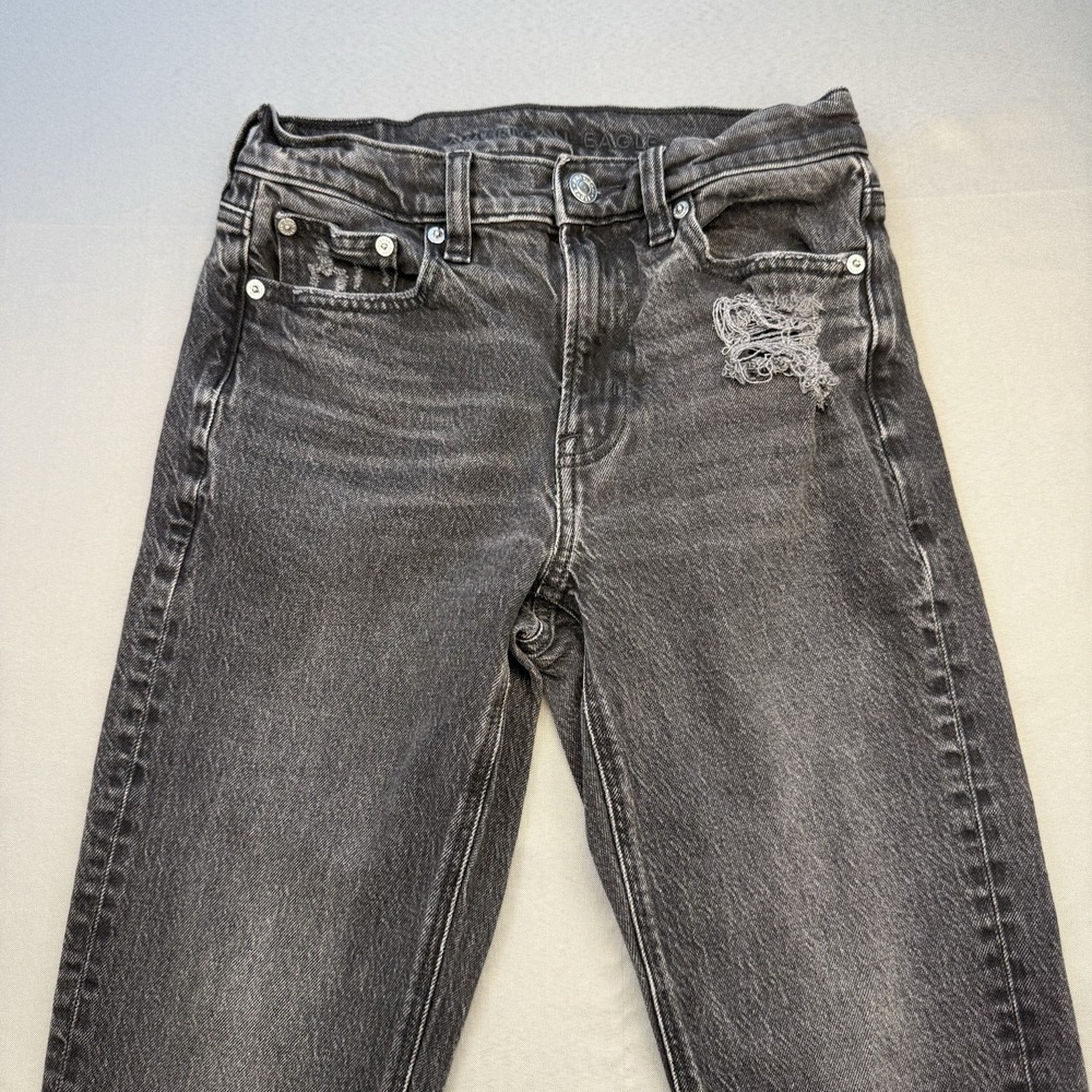 American Eagle Black Distressed Super High Rise Ankle Denim Jeans Women's Sz 0
